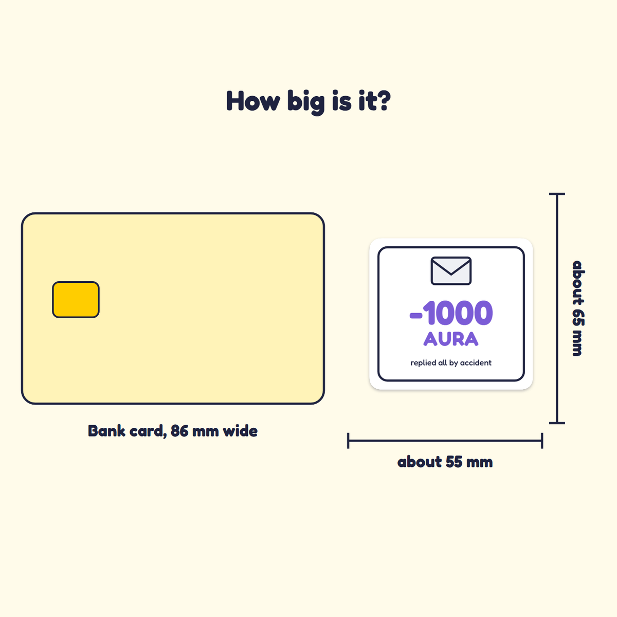 -1000 Aura: Replied All sticker next to a bank card for size