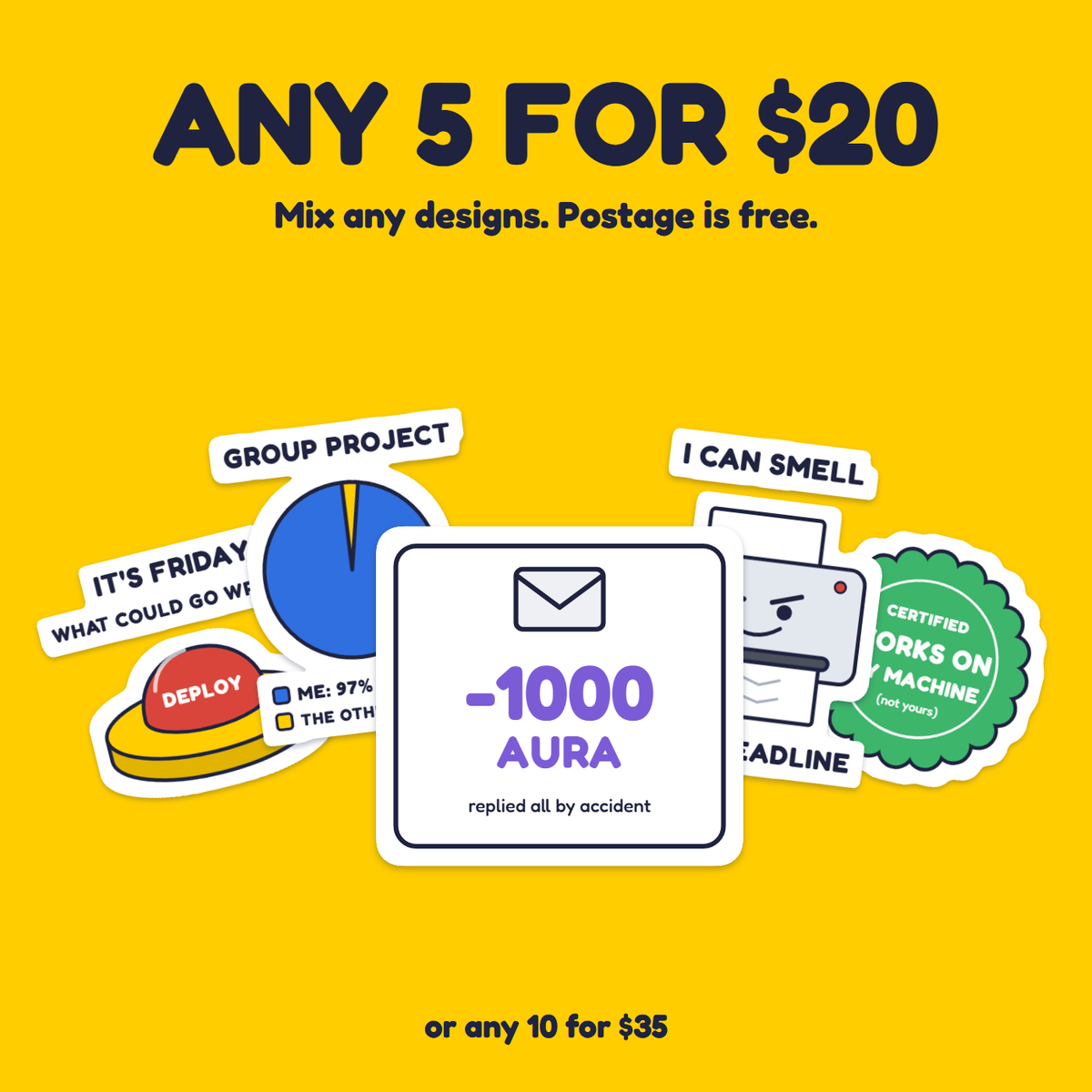-1000 Aura: Replied All sticker in a pack of five for $20