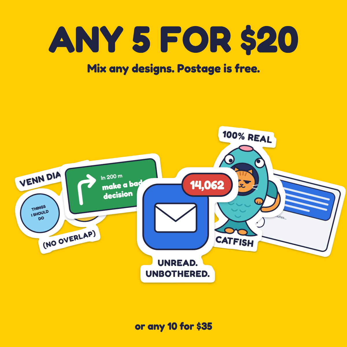 14,062 Unread sticker in a pack of five for $20
