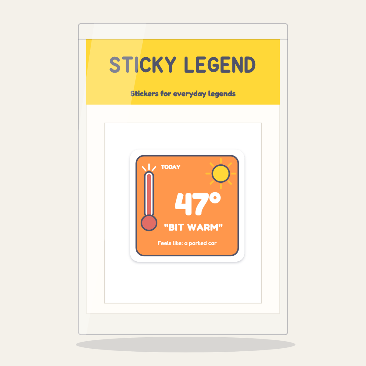 47 Degrees: Bit Warm sticker in its Sticky Legend pack