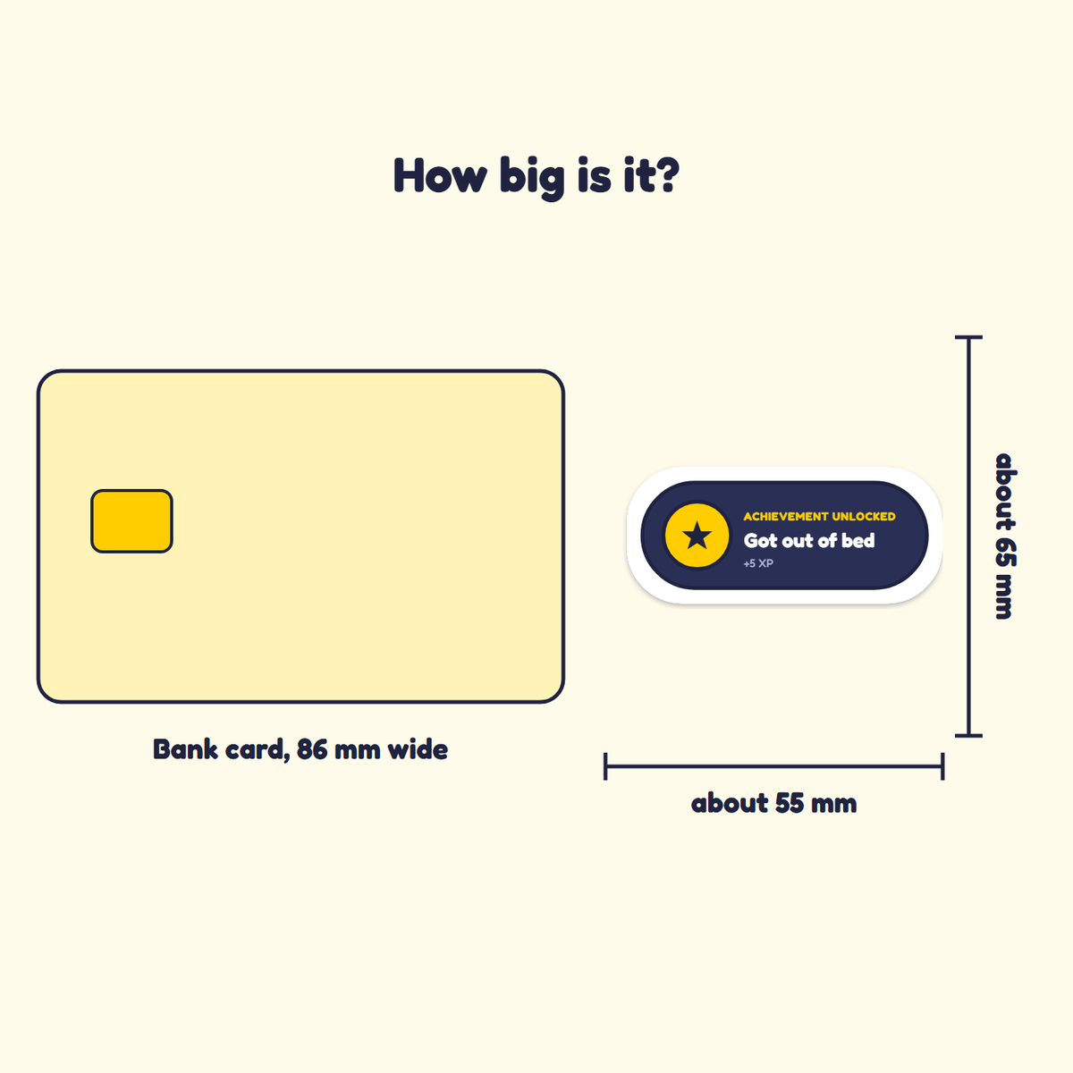 Achievement Unlocked: Got Out of Bed sticker next to a bank card for size