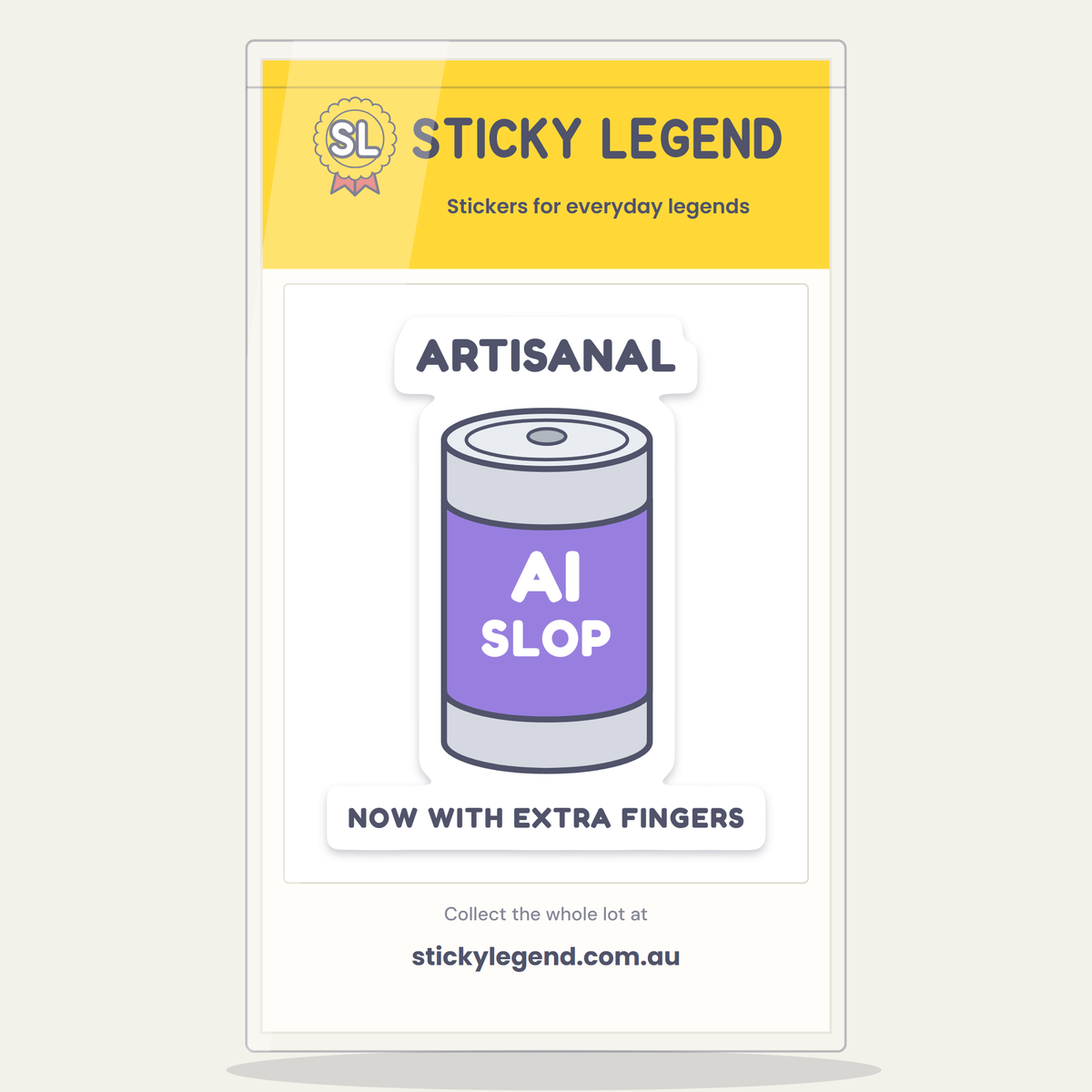 Artisanal AI Slop sticker in its Sticky Legend pack