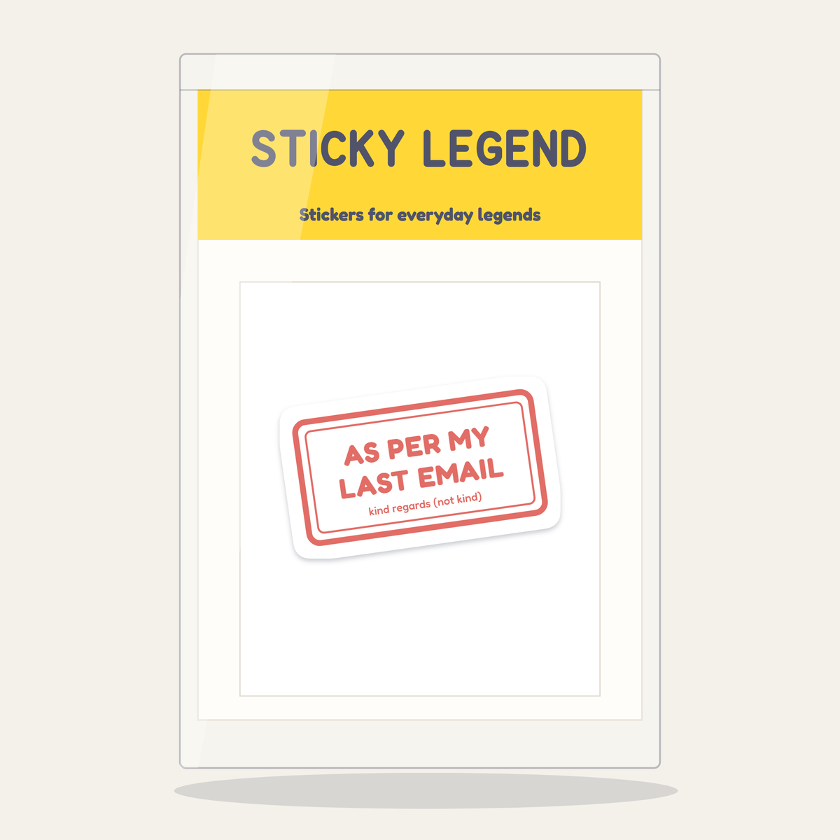 As Per My Last Email sticker next to a bank card for size