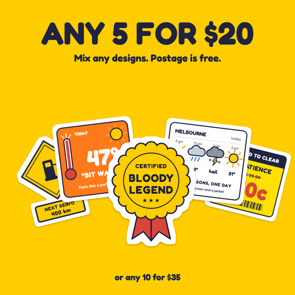 Certified Bloody Legend sticker in a pack of five for $20