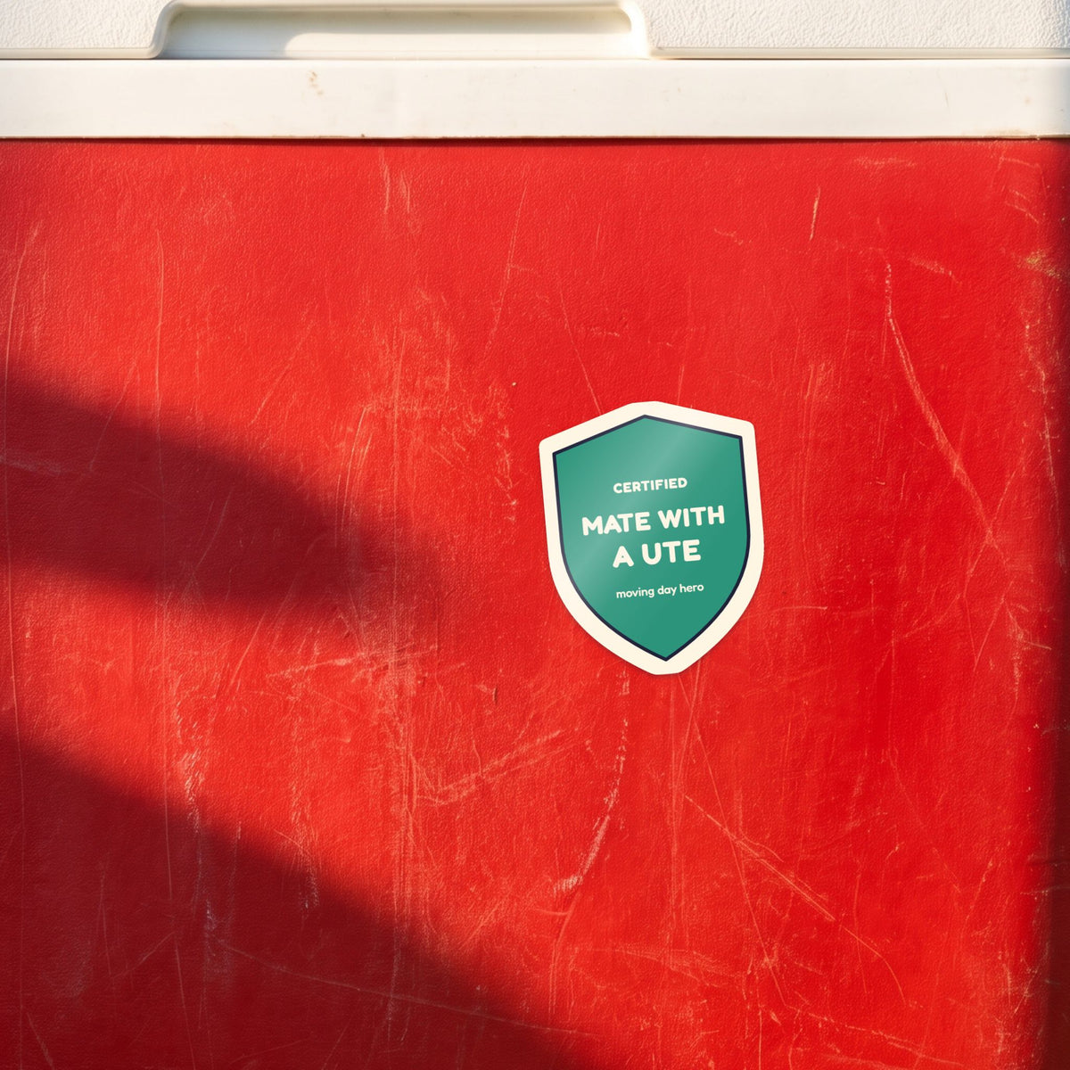 Certified Mate With a Ute sticker on a white drink bottle