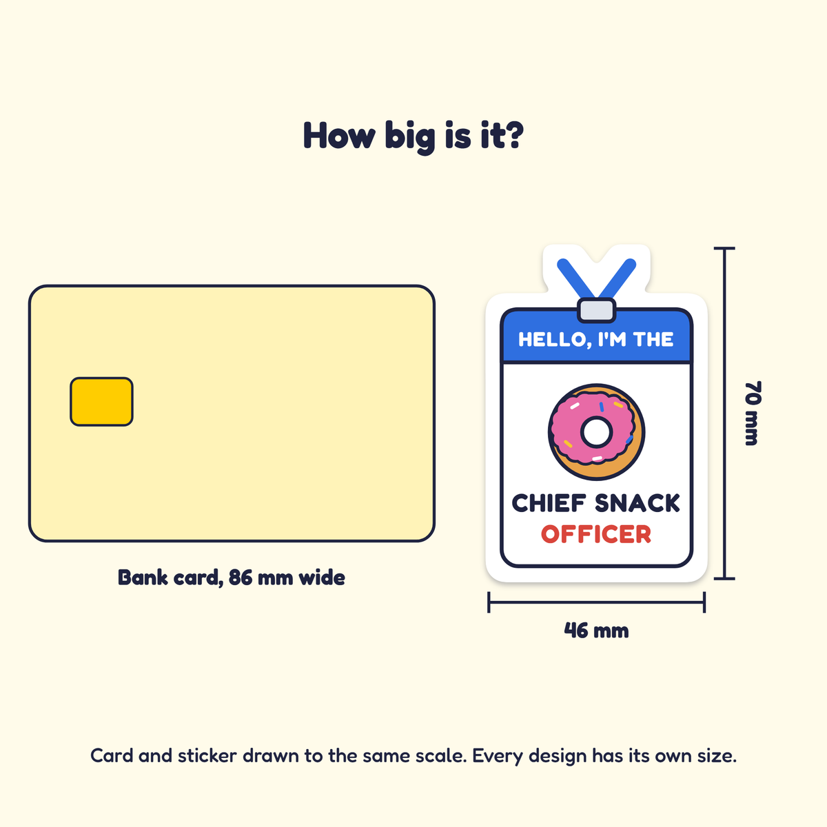 Chief Snack Officer sticker next to a bank card for size