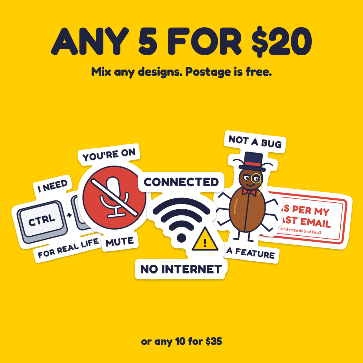 Connected, No Internet sticker in a pack of five for $20