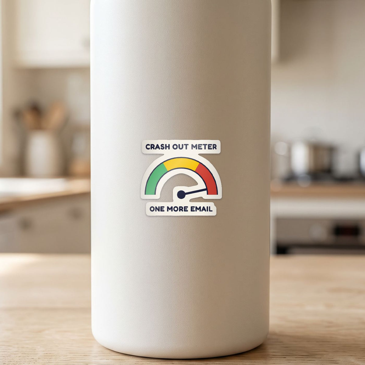 Crash Out Meter sticker on a white drink bottle