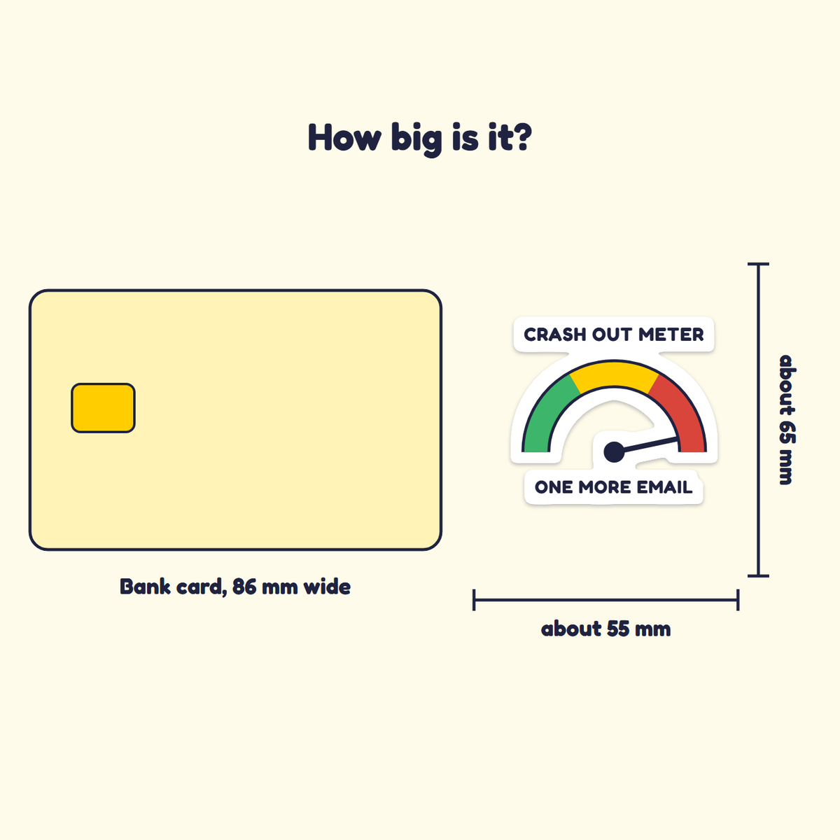 Crash Out Meter sticker next to a bank card for size