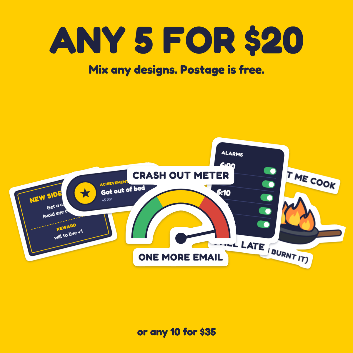 Crash Out Meter sticker in a pack of five for $20