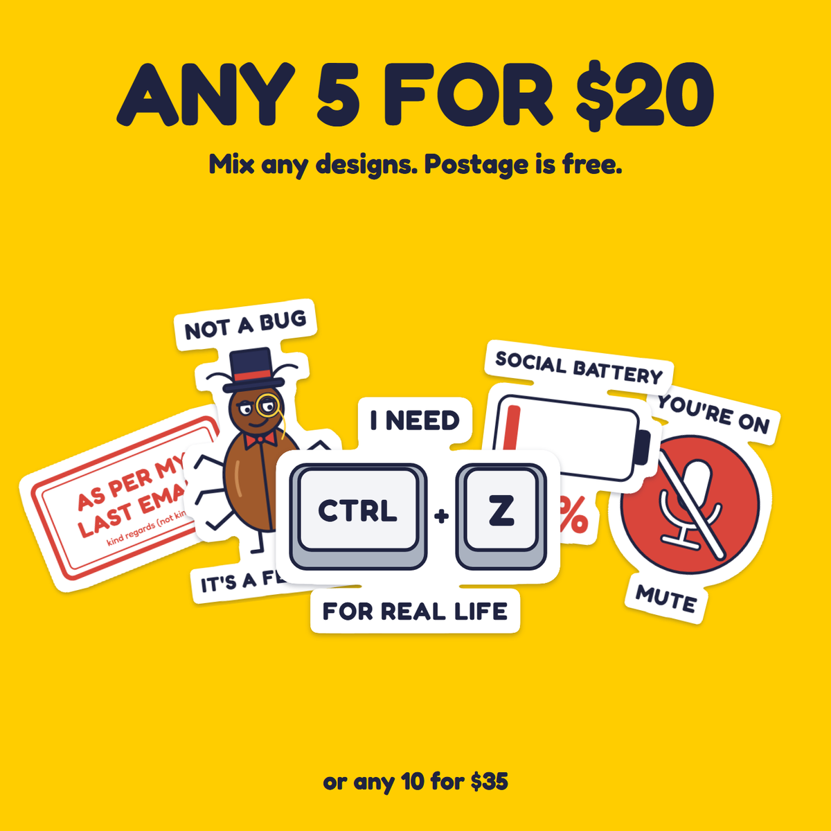 Ctrl + Z sticker in a pack of five for $20
