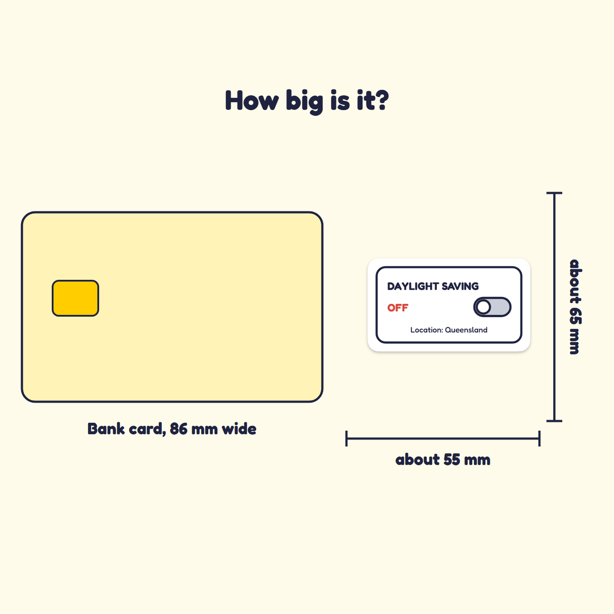 Daylight Saving: Off sticker next to a bank card for size