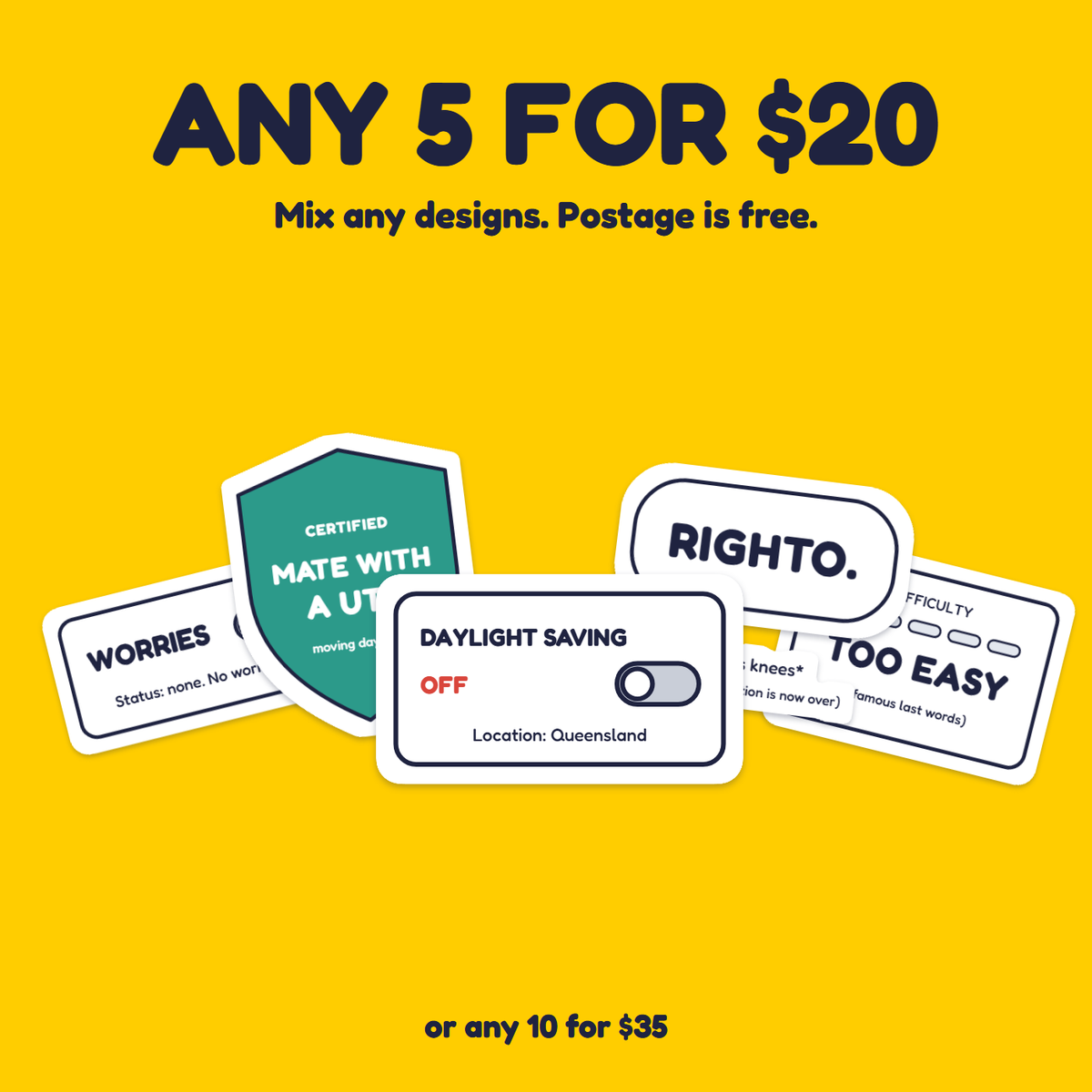 Daylight Saving: Off sticker in a pack of five for $20