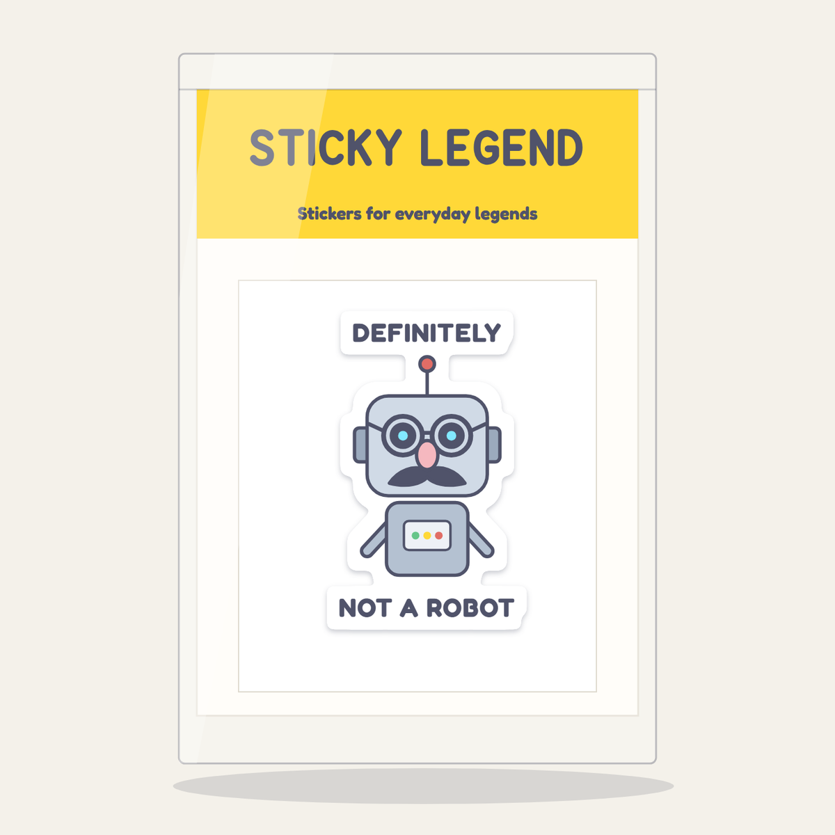 Definitely Not a Robot sticker in its Sticky Legend pack