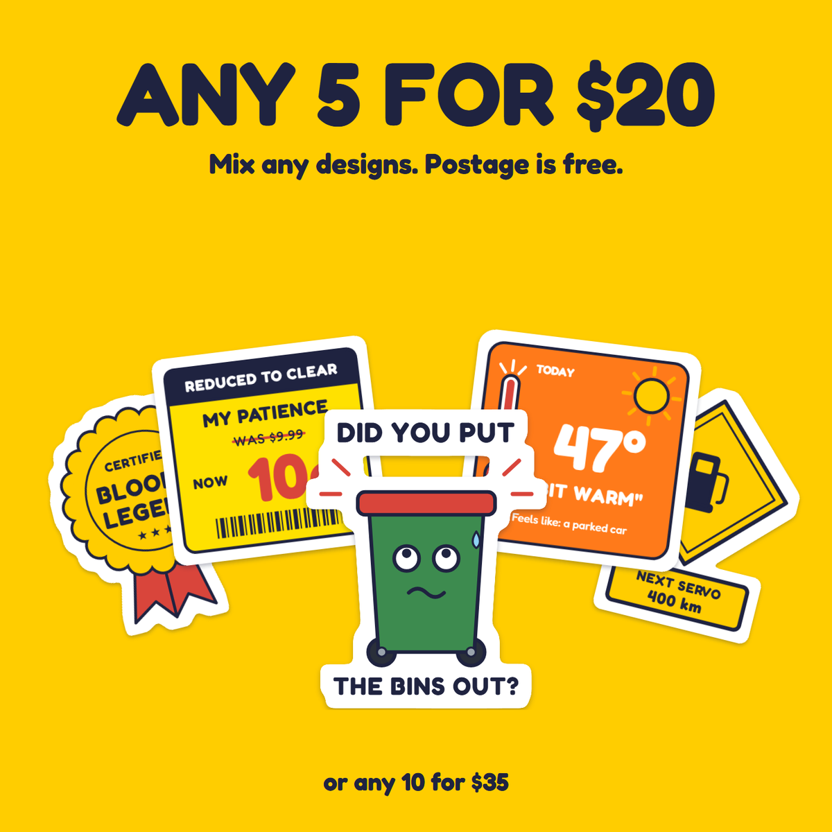 Did You Put the Bins Out? sticker in a pack of five for $20