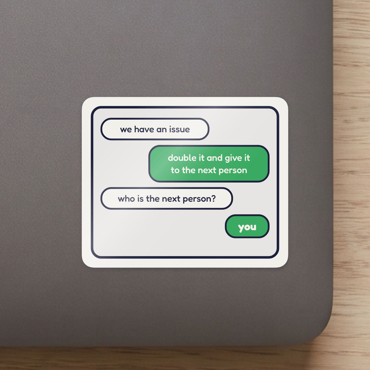 Double It: The Group Chat sticker on the lid of a grey laptop