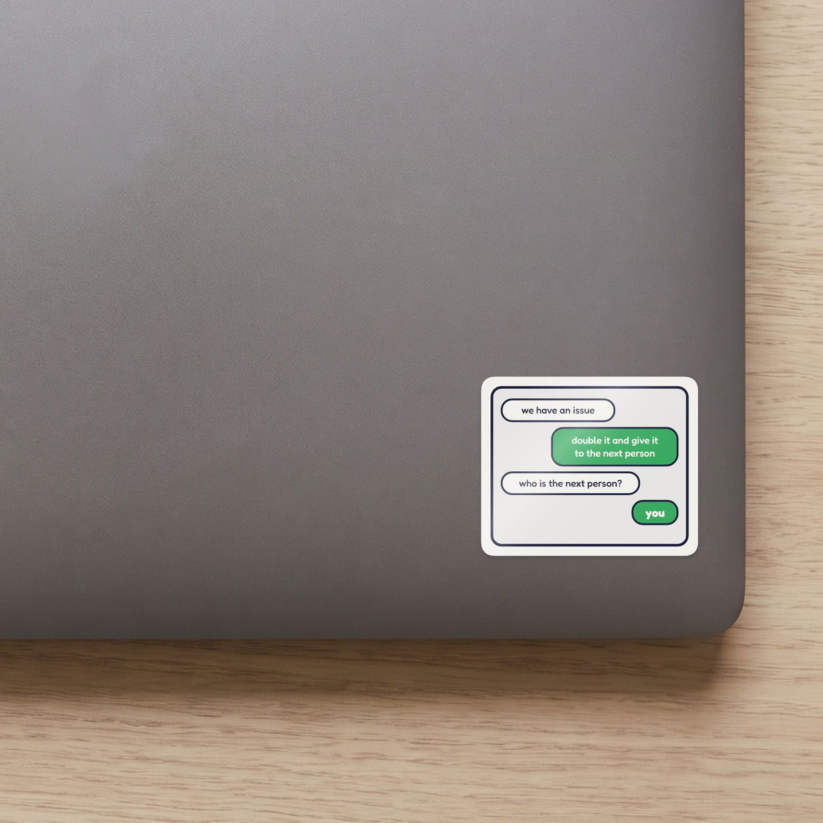 Double It: The Group Chat sticker on a navy notebook