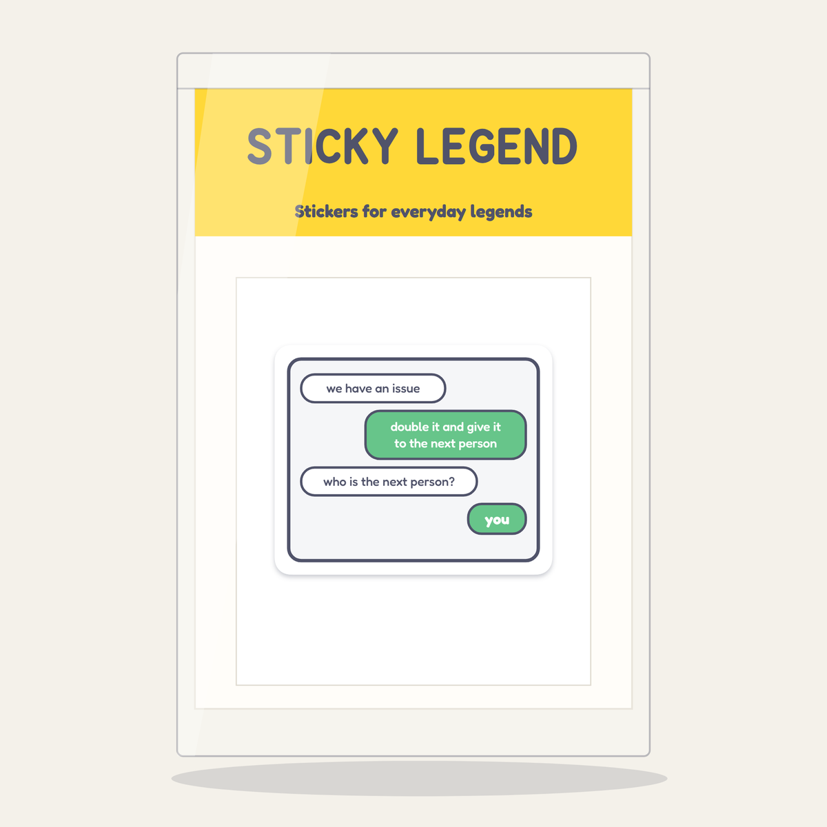 Double It: The Group Chat sticker next to a bank card for size