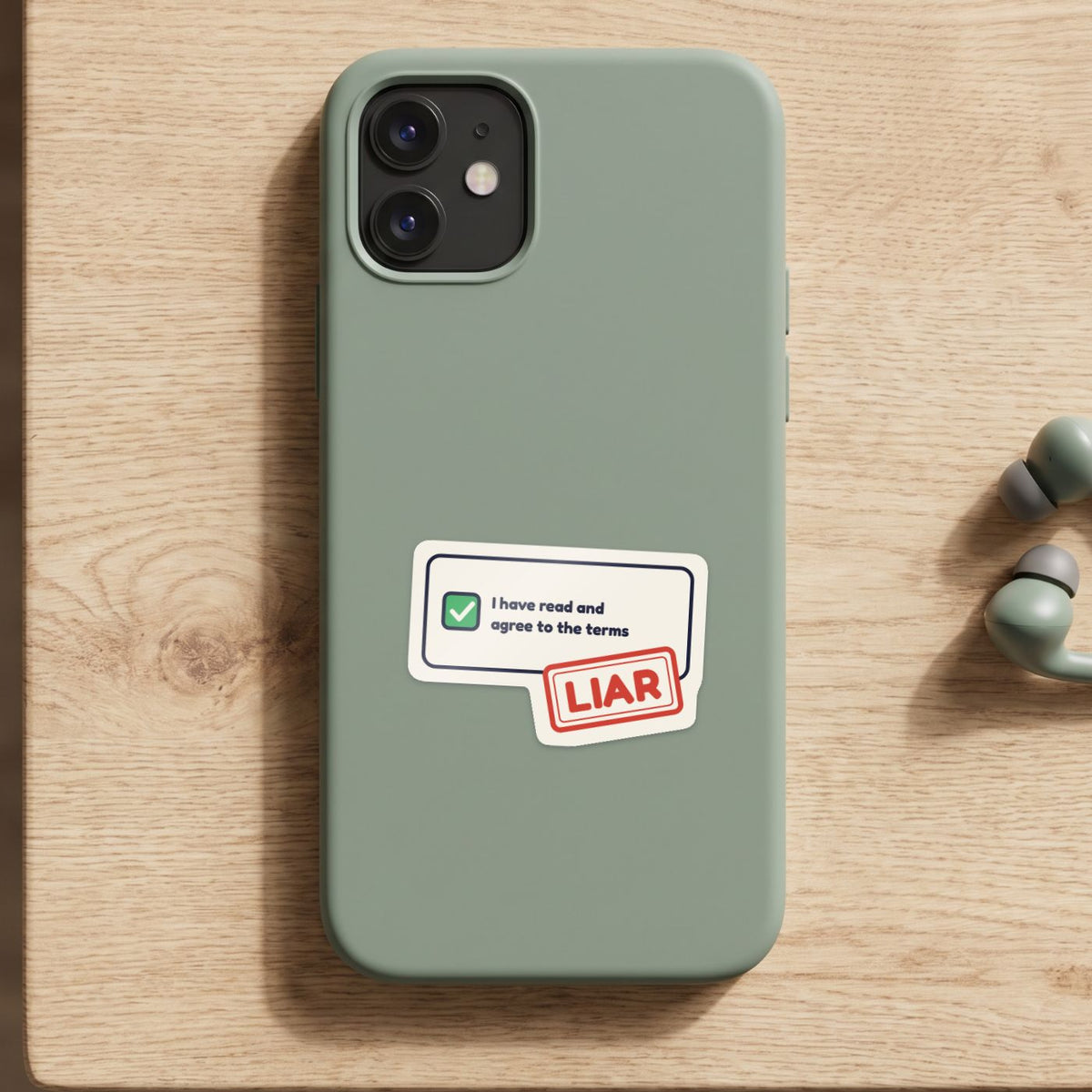 I Have Read the Terms sticker on a green phone case