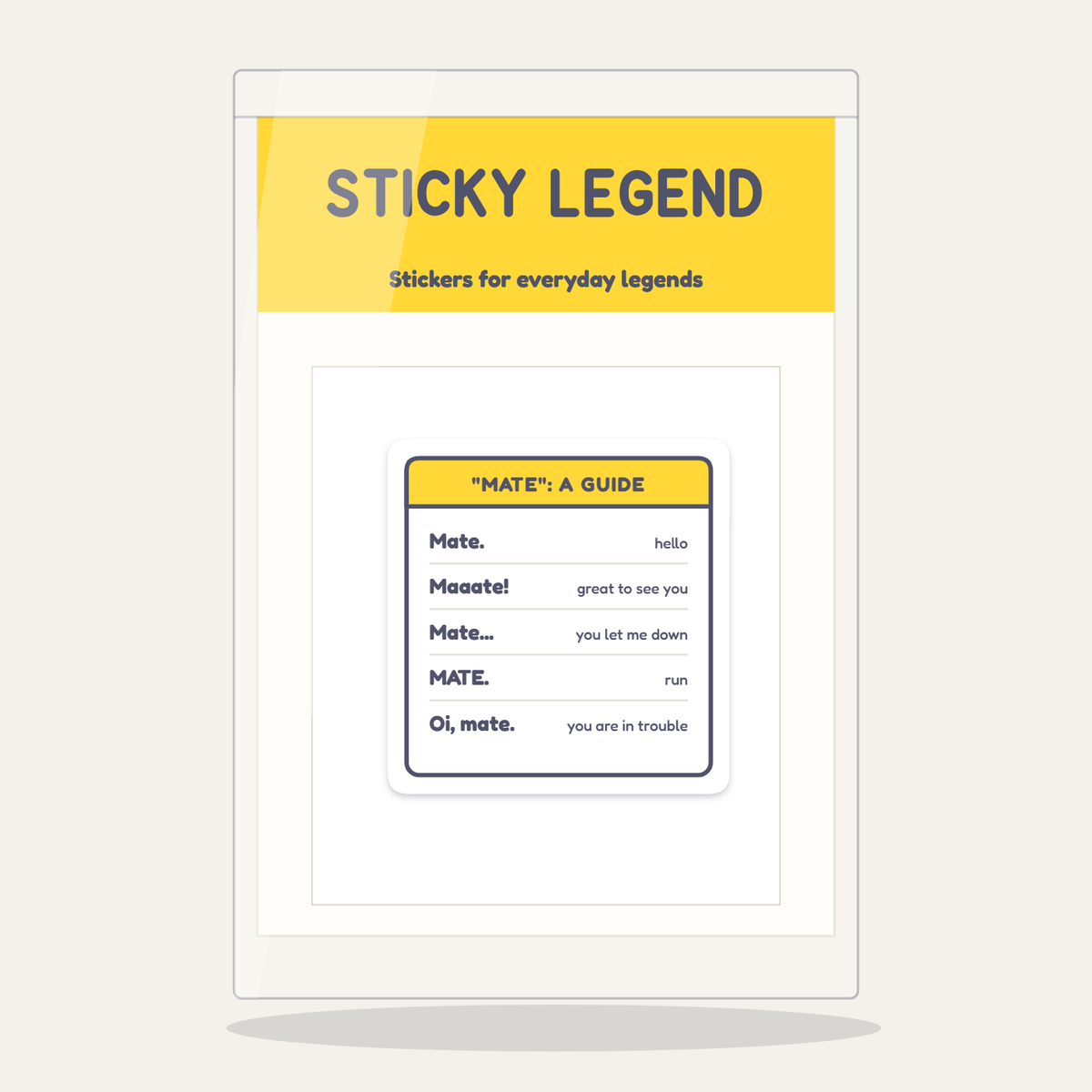 Mate: A Guide sticker in its Sticky Legend pack