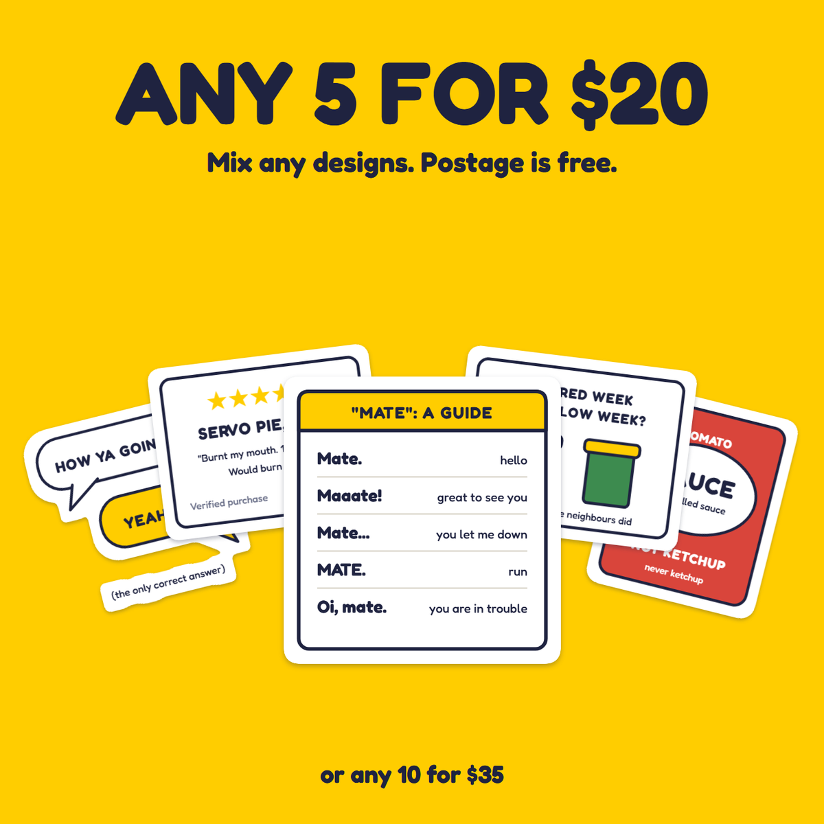 Mate: A Guide sticker in a pack of five for $20