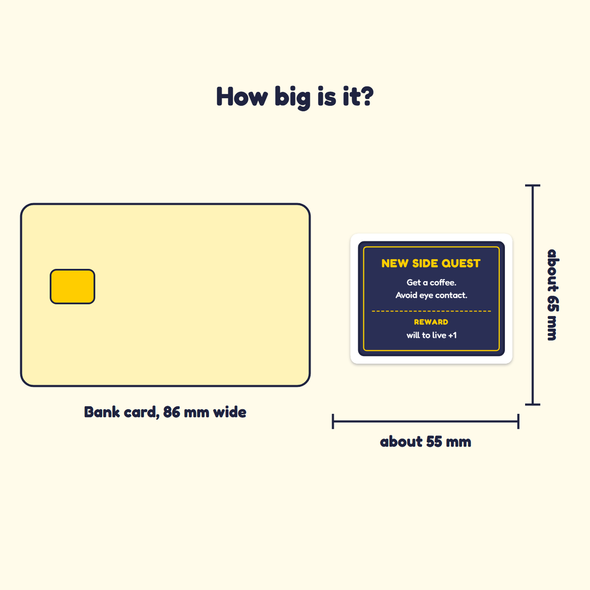 New Side Quest sticker next to a bank card for size