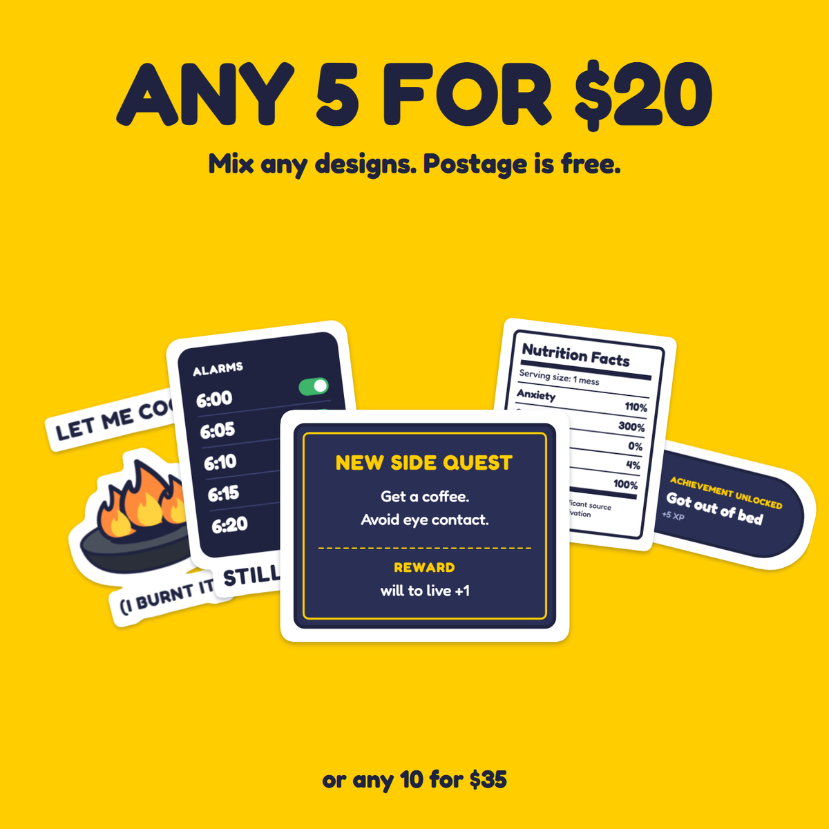 New Side Quest sticker in a pack of five for $20