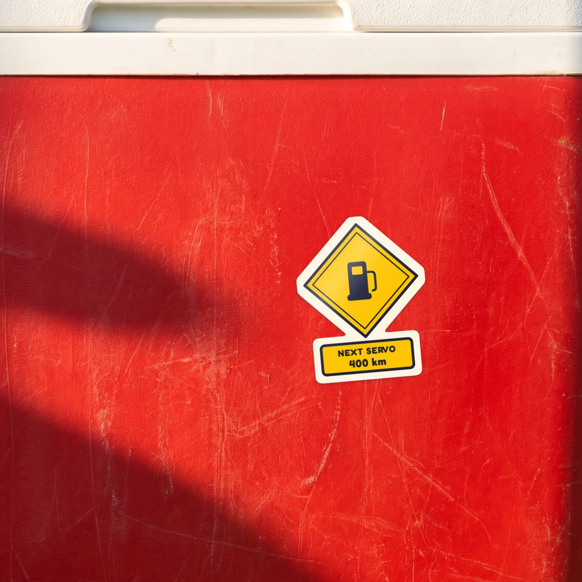 Next Servo 400 km sticker on a red esky