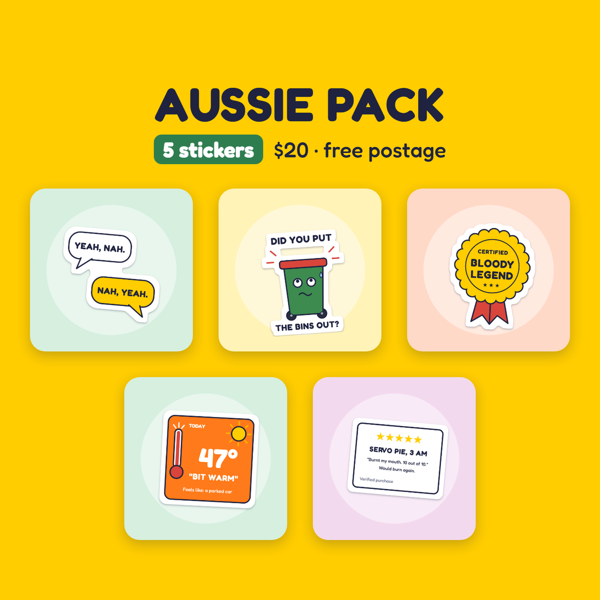 Aussie Pack: 5 Sticky Legend stickers