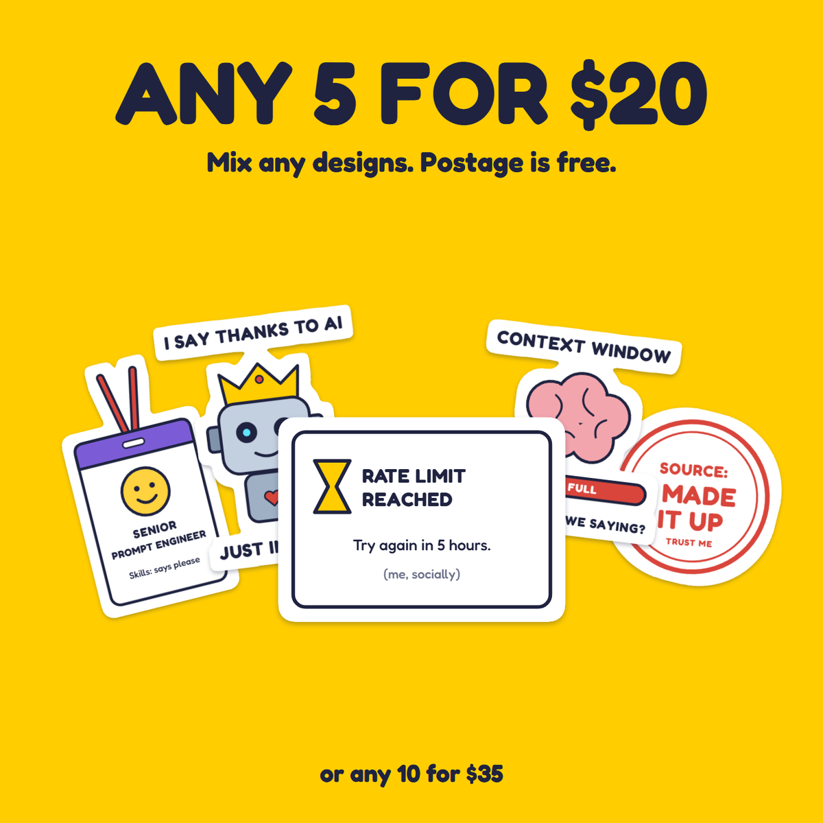 Rate Limit Reached sticker in a pack of five for $20