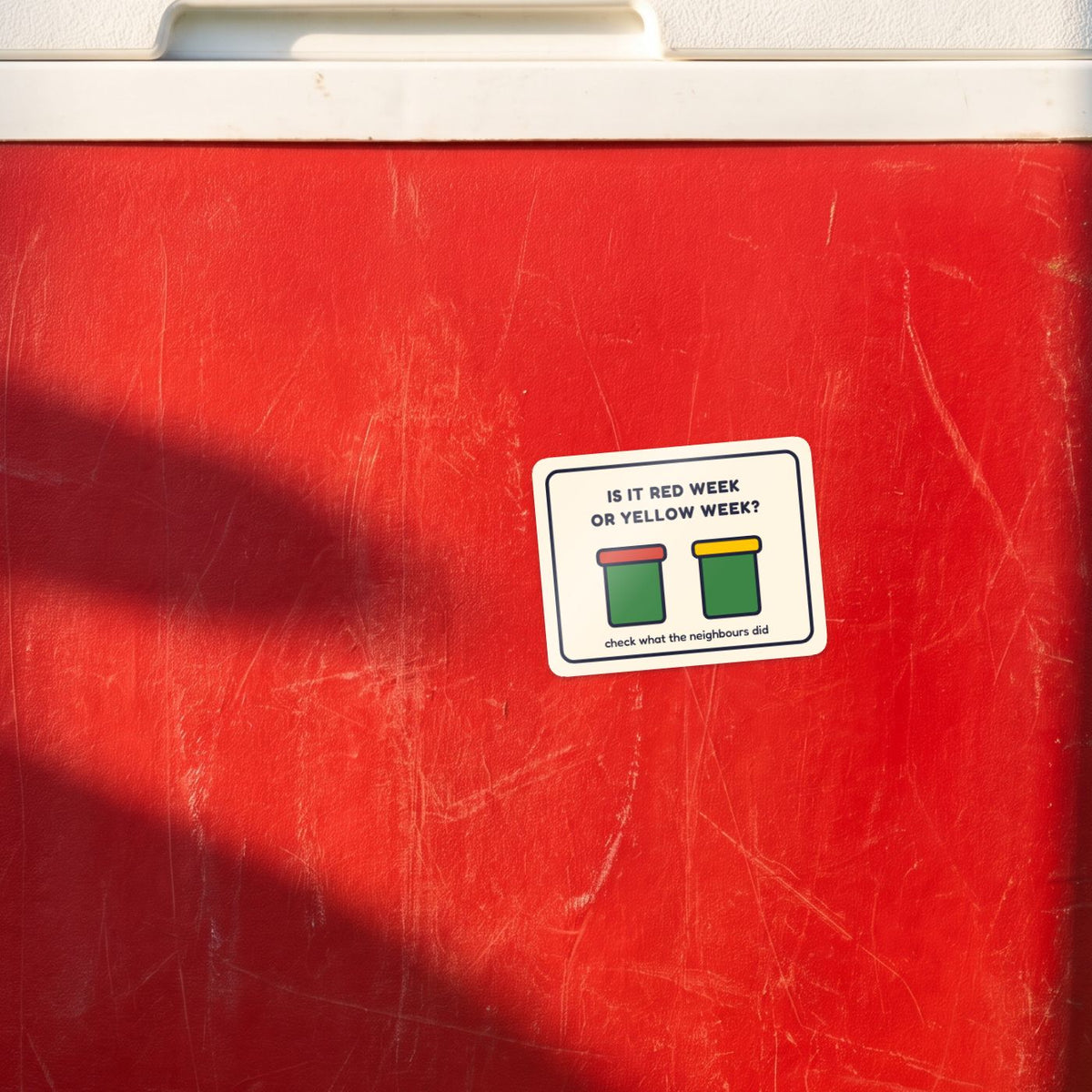 Red Week or Yellow Week? sticker on a red esky