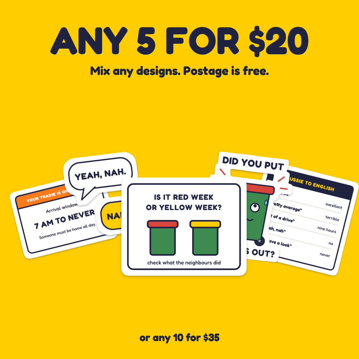 Red Week or Yellow Week? sticker in a pack of five for $20