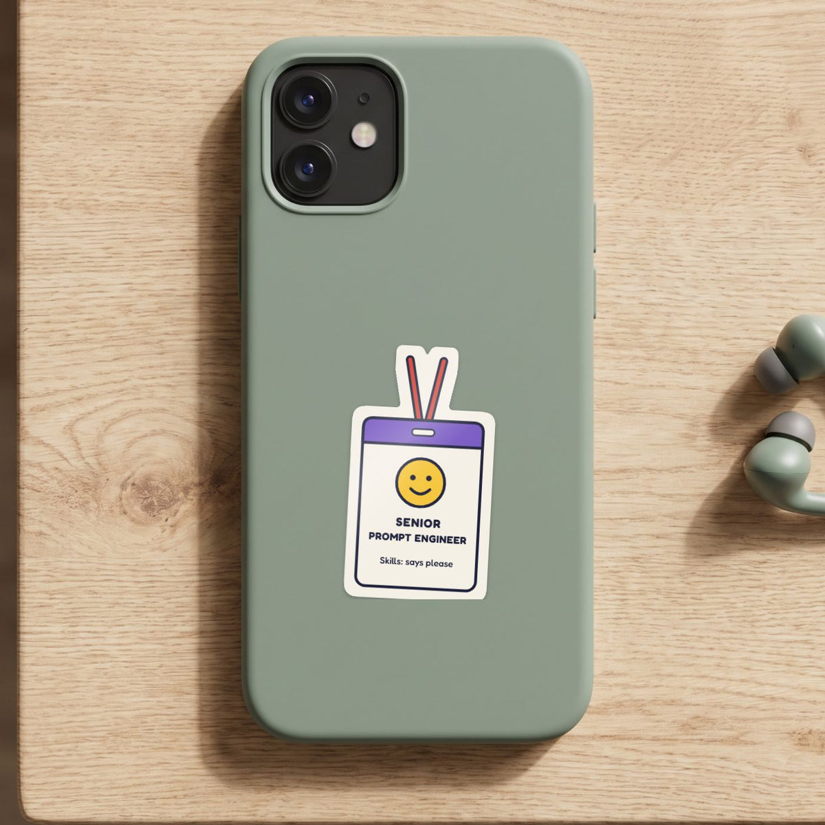 Senior Prompt Engineer sticker on a green phone case