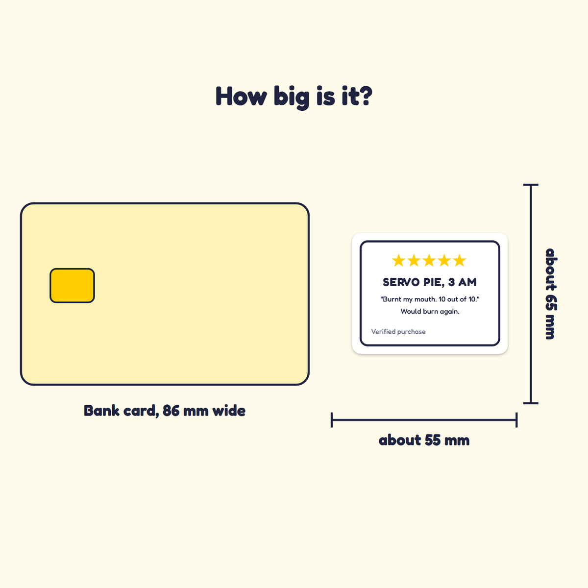 Servo Pie, 3 am: Five Stars sticker next to a bank card for size