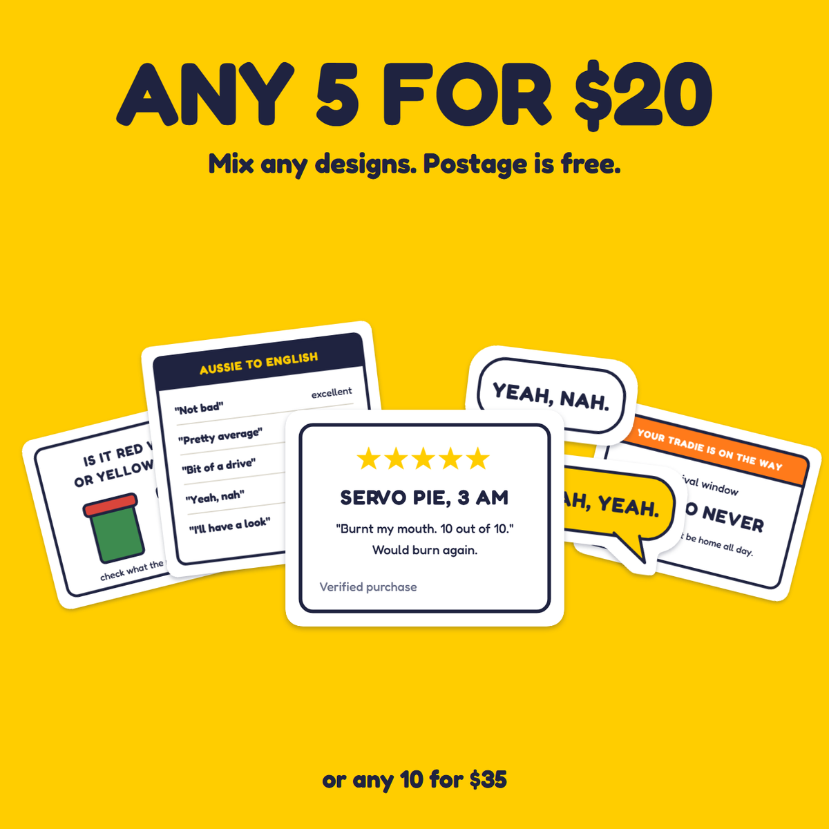 Servo Pie, 3 am: Five Stars sticker in a pack of five for $20