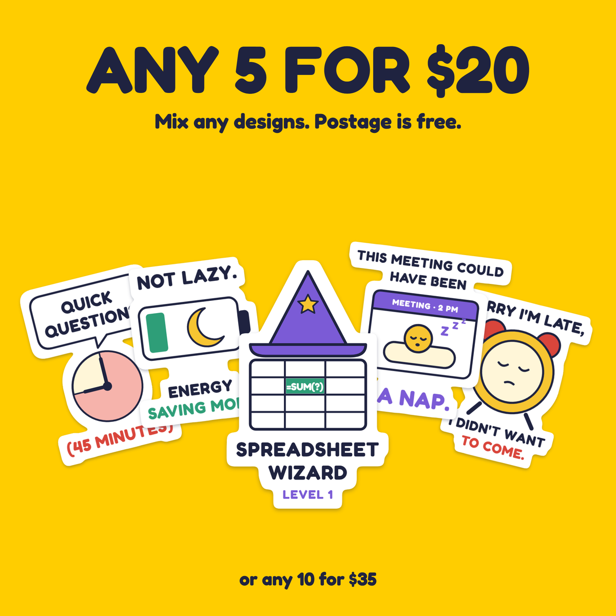 Spreadsheet Wizard, Level 1 sticker with the any 5 for $20 offer