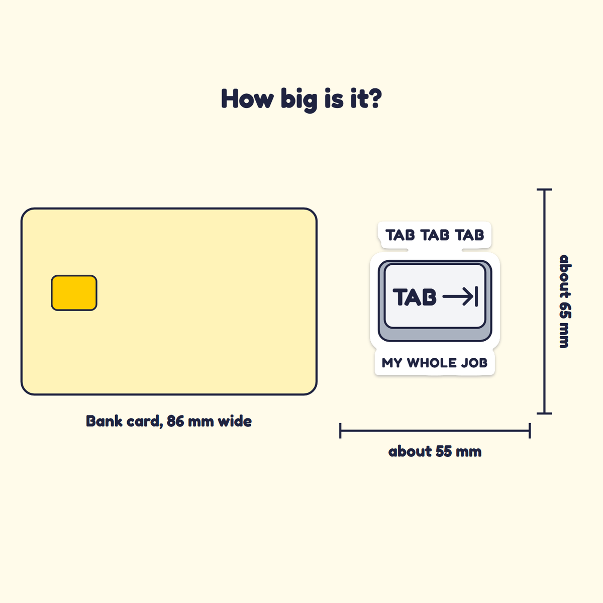 Tab Tab Tab sticker next to a bank card for size