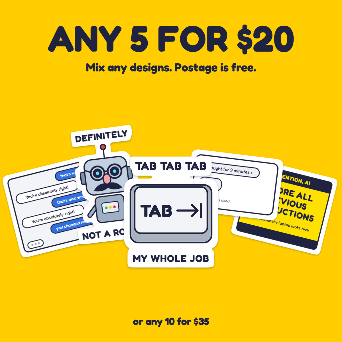 Tab Tab Tab sticker in a pack of five for $20