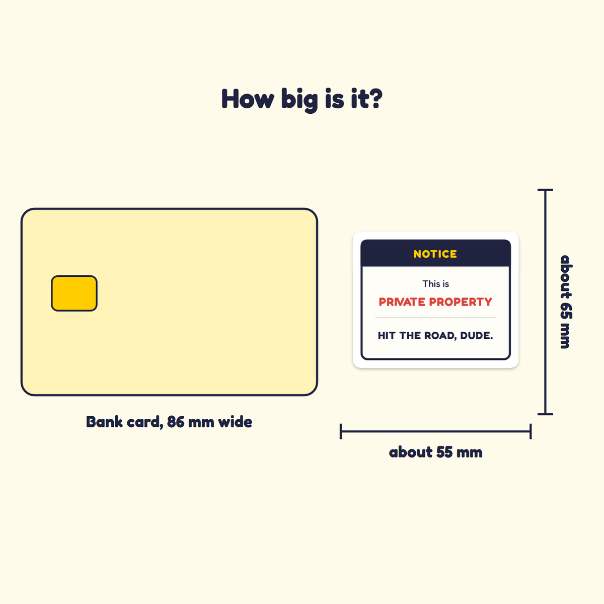 This Is Private Property sticker next to a bank card for size