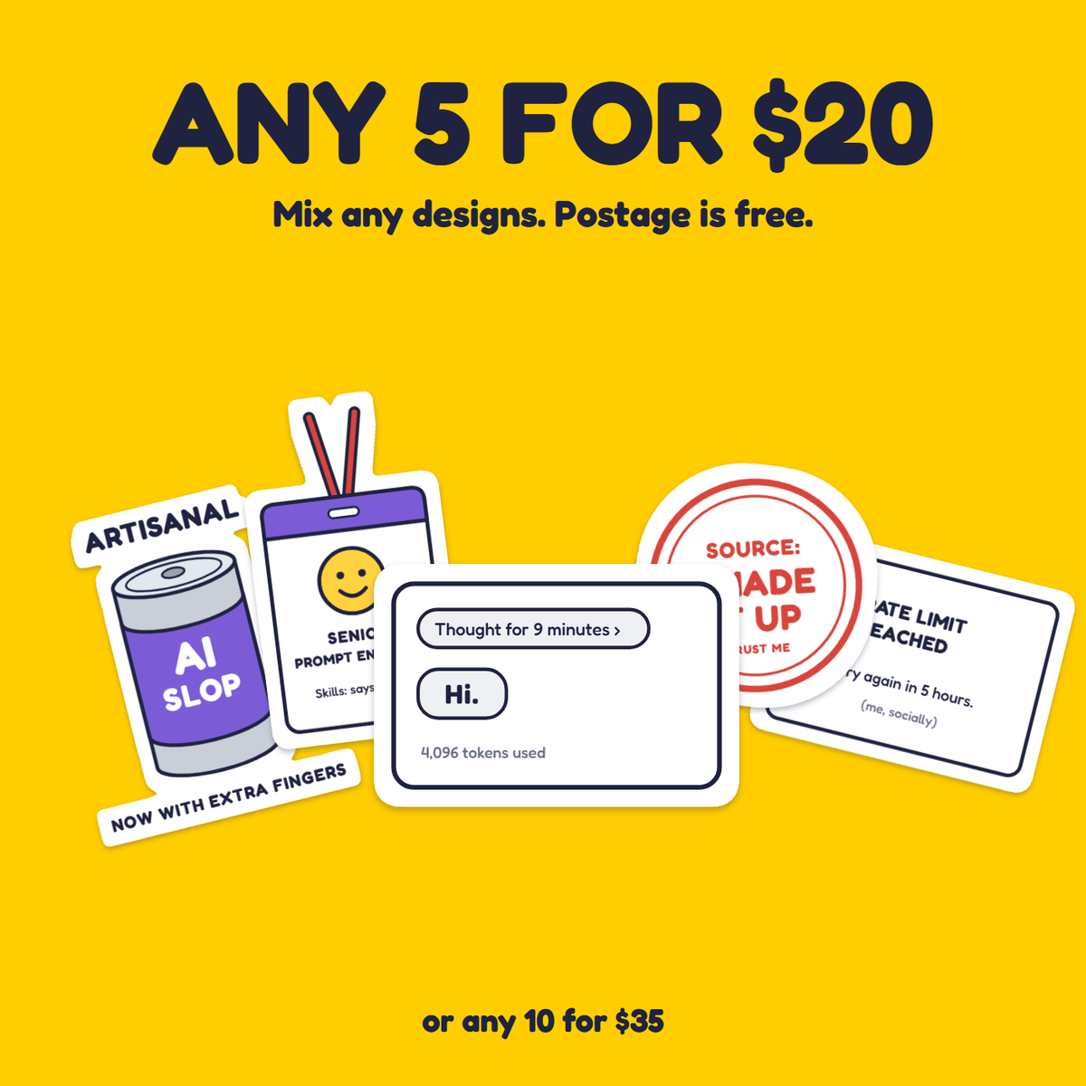 Thought for 9 Minutes sticker in a pack of five for $20