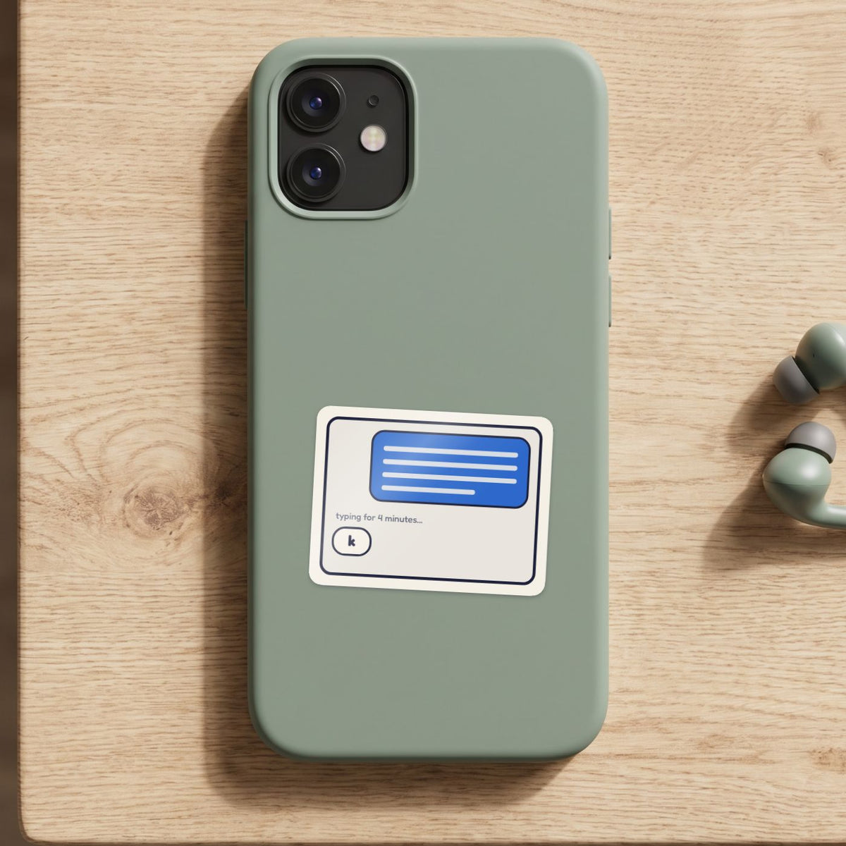 Typing for 4 Minutes: k sticker on a green phone case