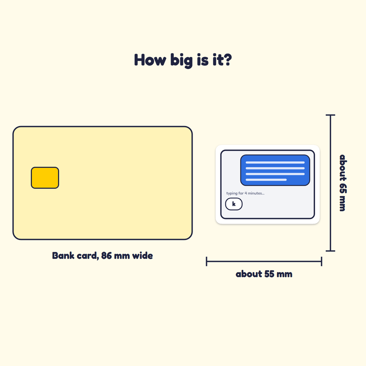 Typing for 4 Minutes: k sticker next to a bank card for size