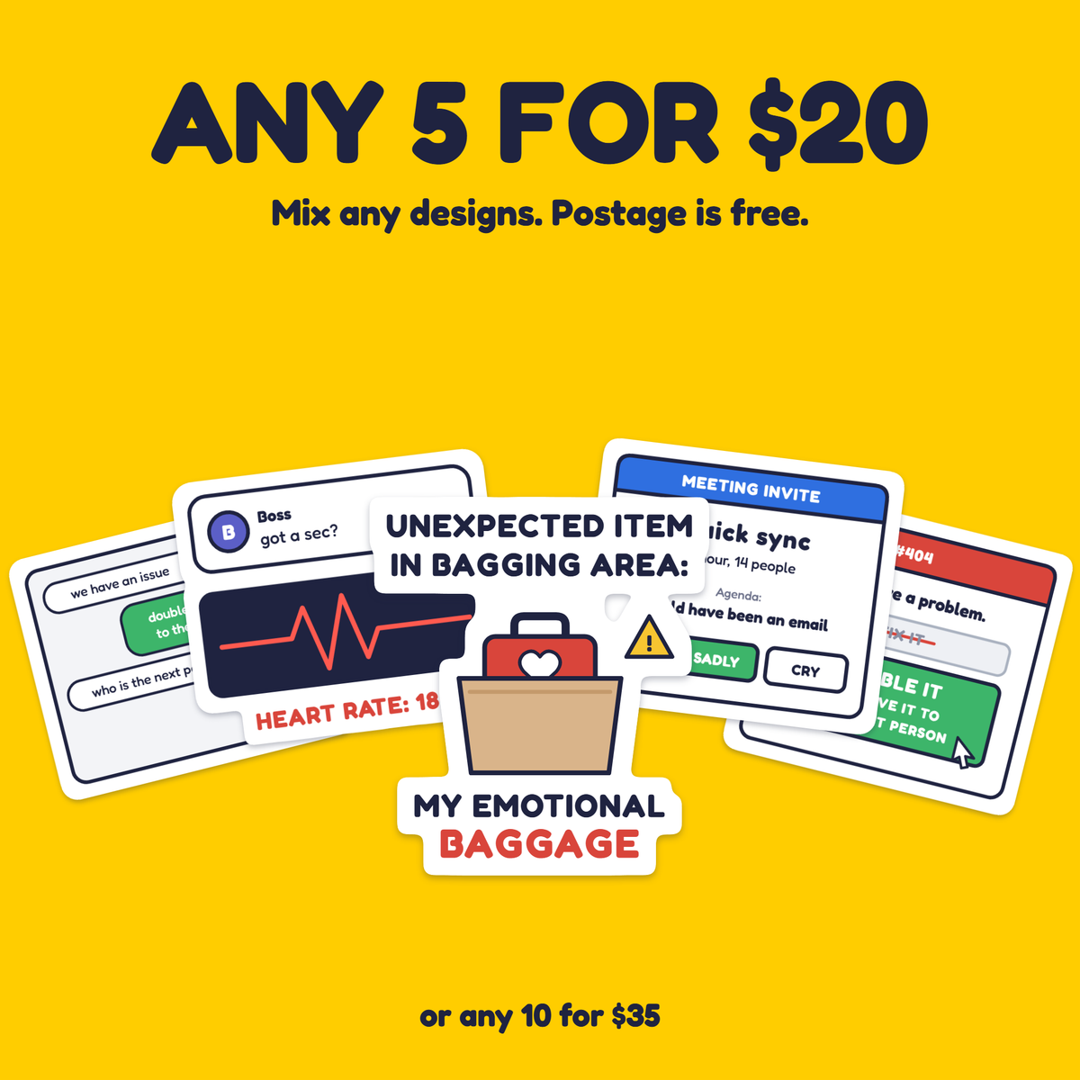 Unexpected Item in Bagging Area sticker with the any 5 for $20 offer