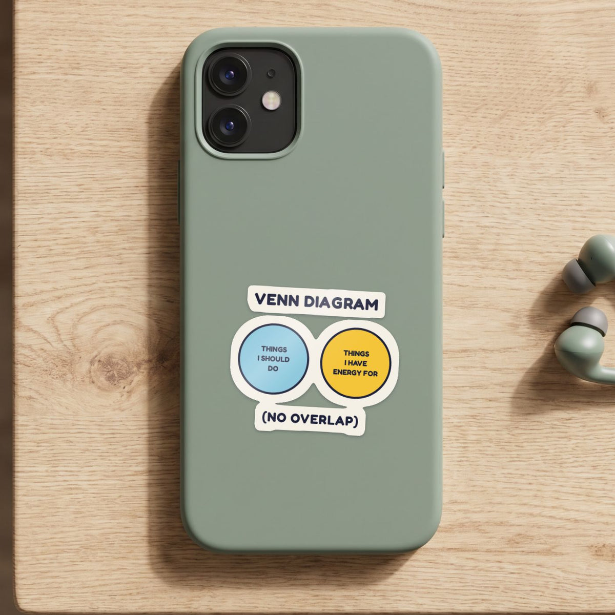 Venn Diagram: No Overlap sticker on a green phone case