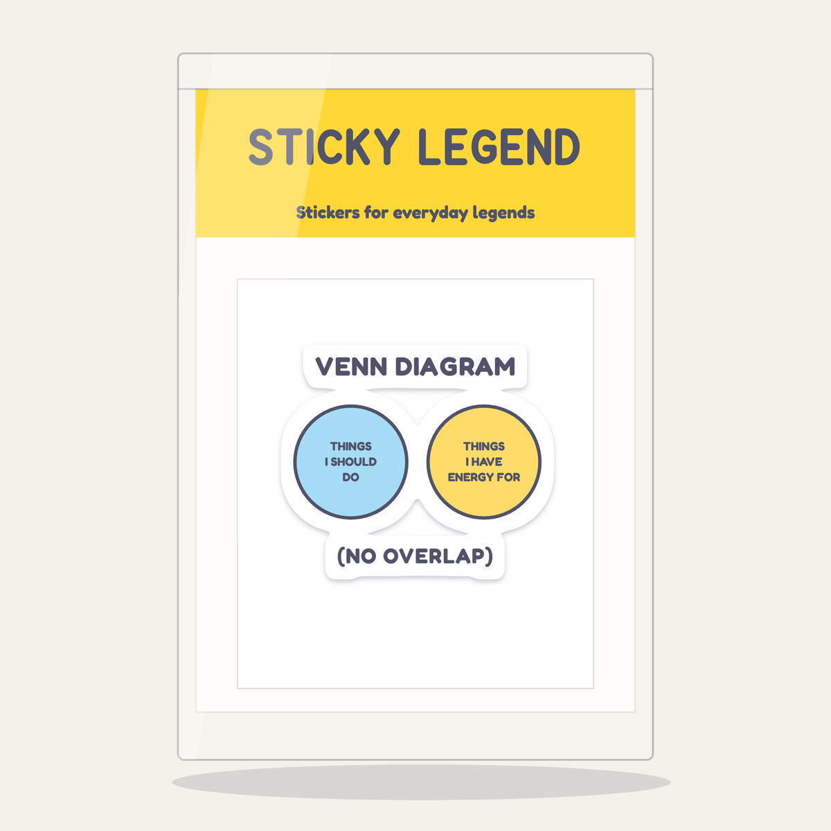 Venn Diagram: No Overlap sticker next to a bank card for size