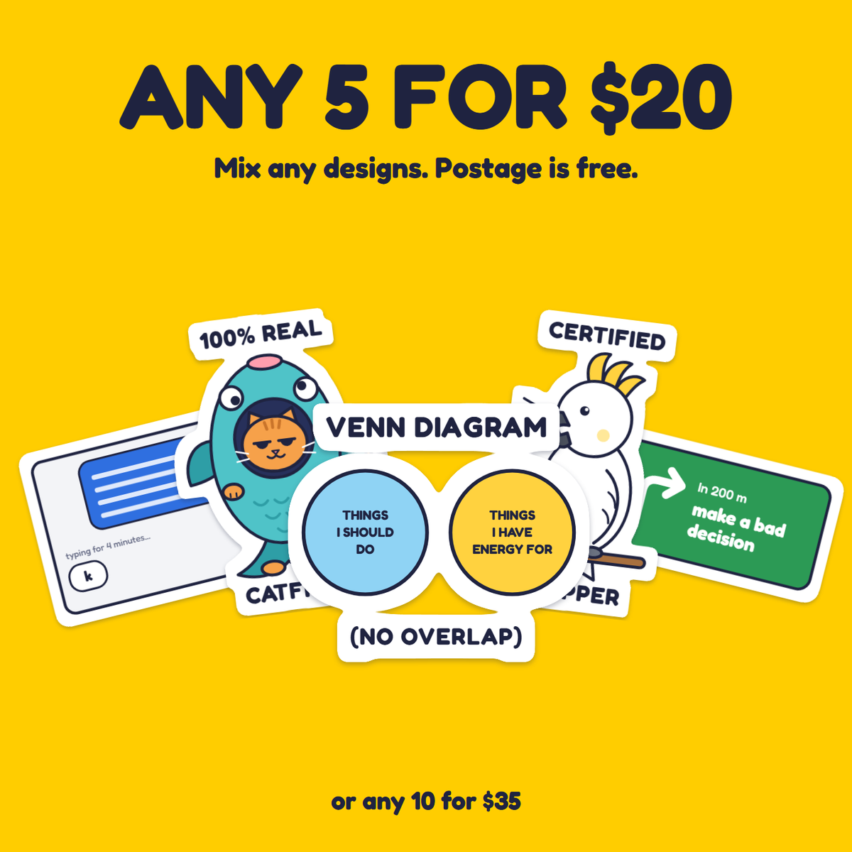 Venn Diagram: No Overlap sticker in a pack of five for $20