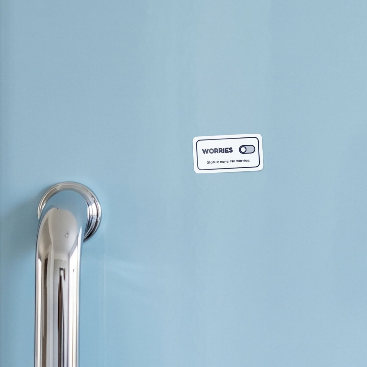 Worries: Off sticker on a blue fridge door