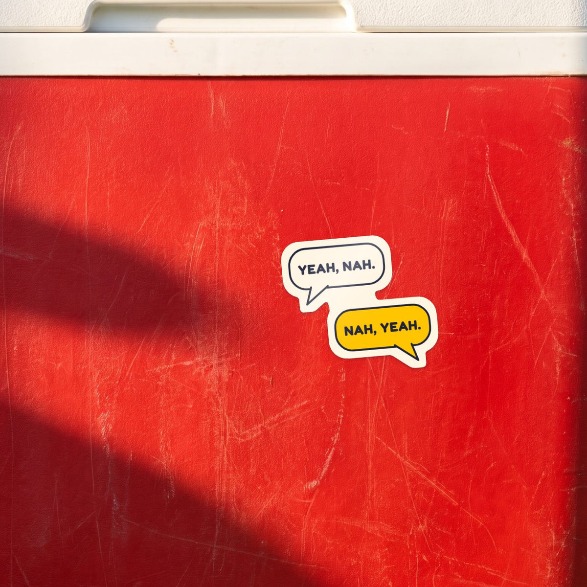 Yeah, Nah. Nah, Yeah. sticker on a red esky