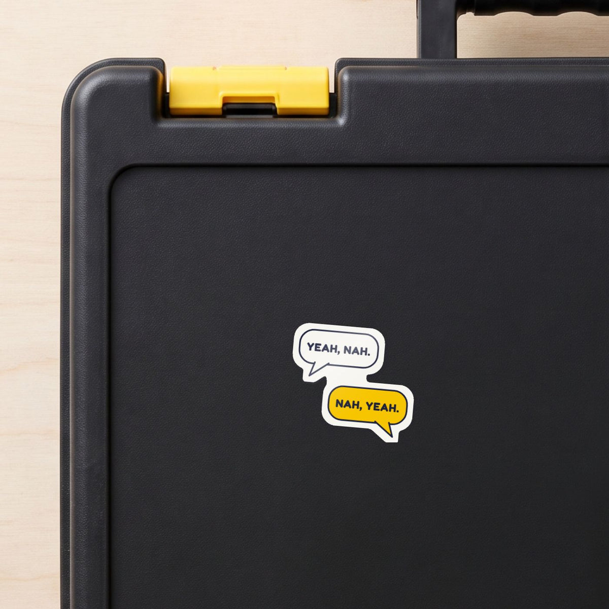 Yeah, Nah. Nah, Yeah. sticker on a black toolbox