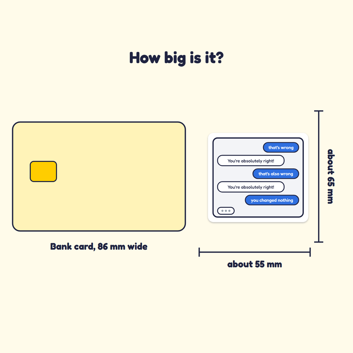 You're Absolutely Right! sticker next to a bank card for size